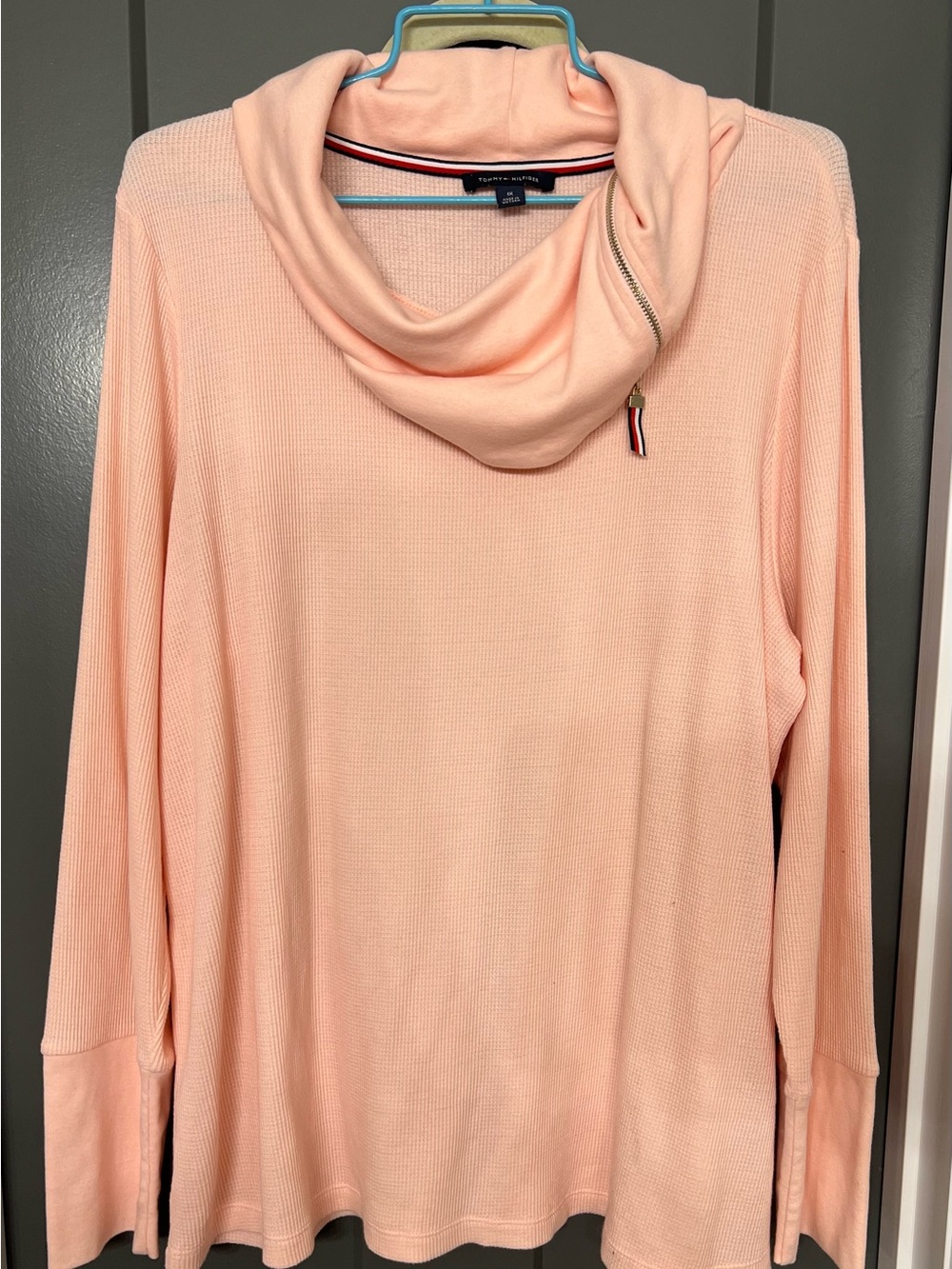 Tommy Hilfiger Pink waffle knit Cowl Neck w/ zipper Sweater size 1X
